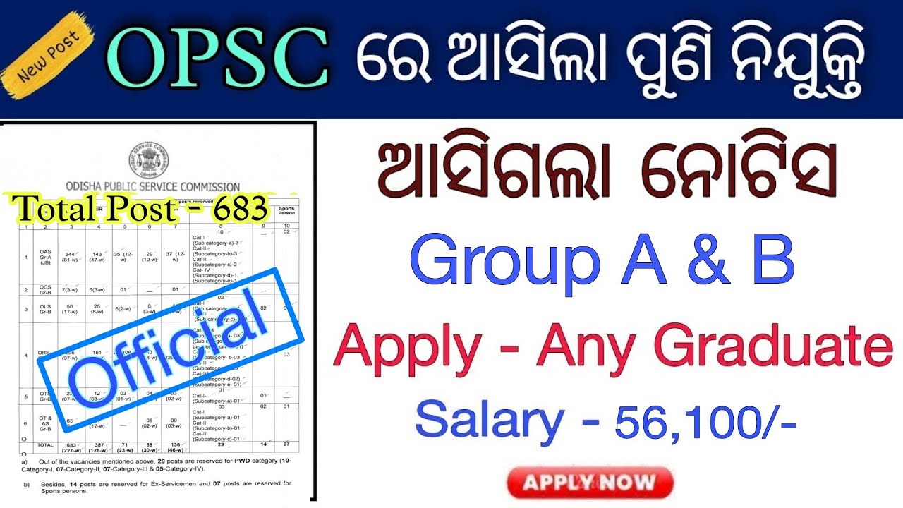 OPSC New Recruitment 2022 | Group A&B Post |OPSC - 683 Vacancy 2022 Age, Qualification full details