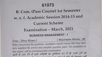 ##MDU B.COM PASS BUSINESS MANAGEMENT 1st SEM QUESTION PAPER MARCH 2021##MDU QUESTIONS PAPERS