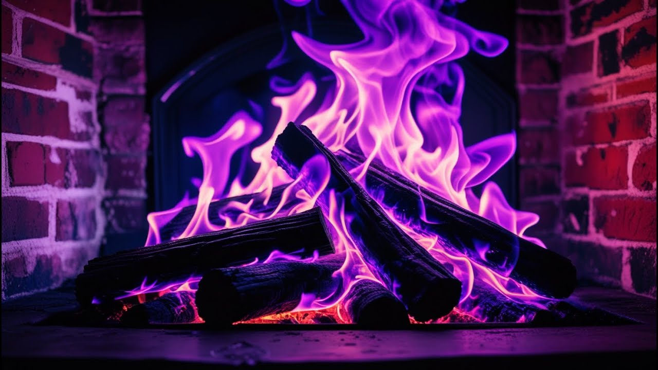 Relax to the Sound of Crackling Purple Flames in a Dreamlike Hidden Fireplace