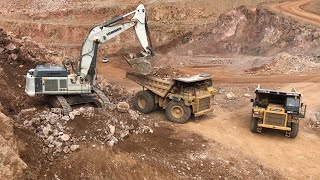 Liebherr 984 Excavator Loading Caterpillar Dumpers  Labrianidis Mining Works