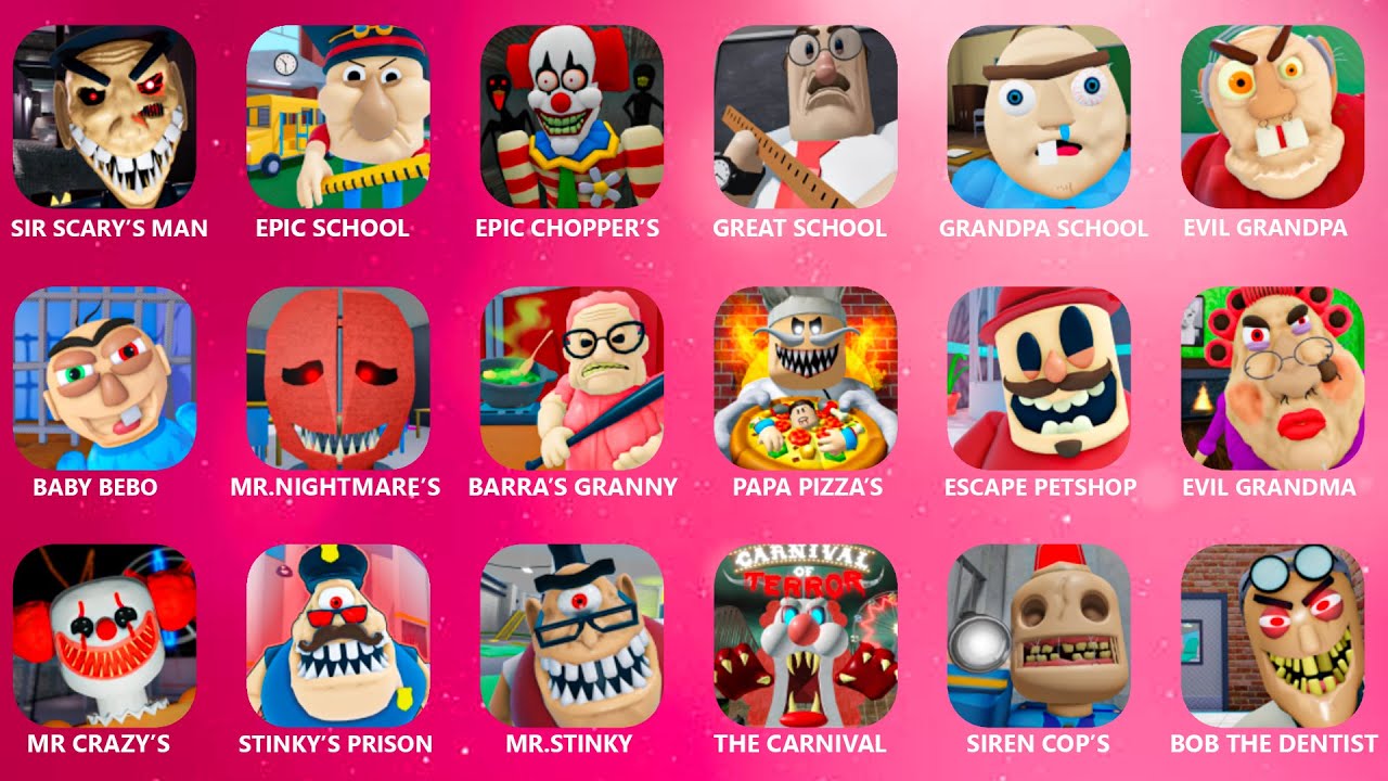 ROBLOX ESCAPE: SIR SCARY'S MANSION,EVIL SCHOOL OBBY,GRANDPA HOUSE AT NIGHT,SIREN COP CHASE PRISON...