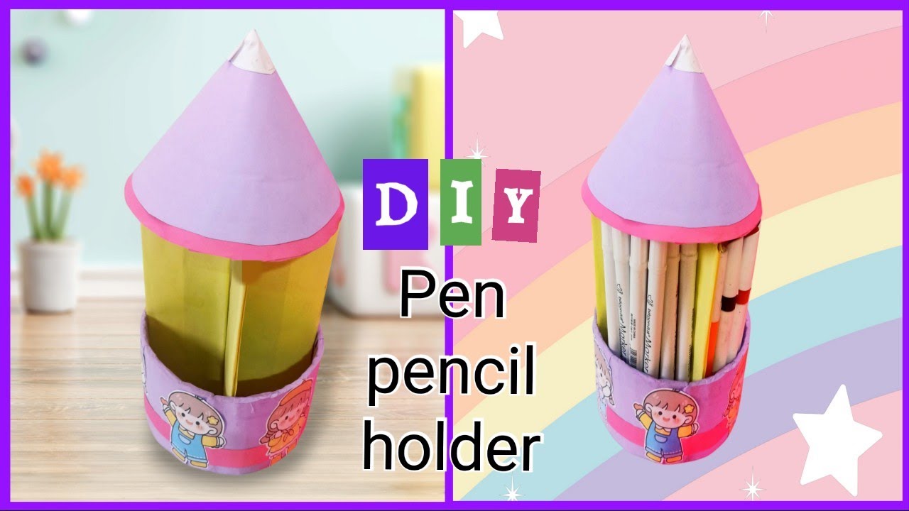 How to make pen holder stand / Easy school Craft Paper organiser/ @Art ...