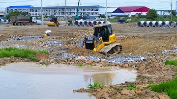Amazing Landfill Operation | SHANTUI DH17 C3 Pro Dozer Pushing Stone with Dump Truck