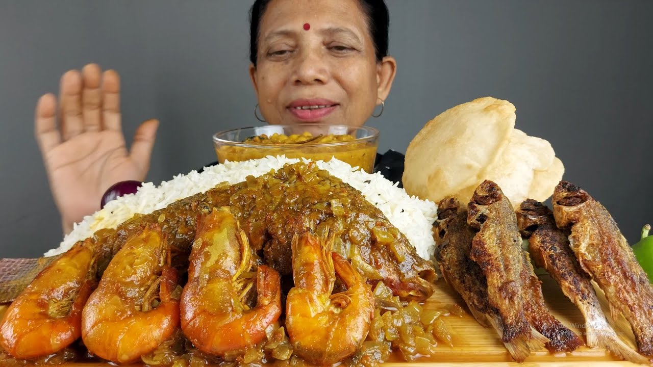 ASMR Fish and Shrimp with Fried Rice Eating Show