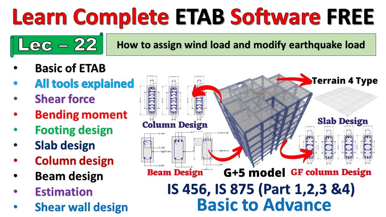 ETABS Free Course | How to assign wind load and earthquake load | Lec ...