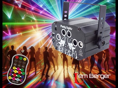 Лазерна установка Lem Berger Party Lights, з пультом управління, кольорове освітлення, режим північного сяйва, музична, видео 1