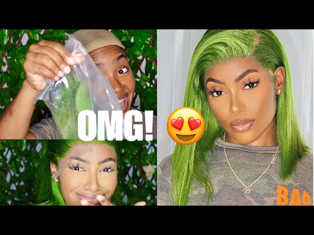 ?MONEY GREEN 26” CURLY LACE FRONT WIG? *NWT*
? Fluorescent green Deep Curly 613 Blonde 13X6 Lace Frontal  main image 2
