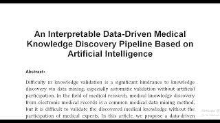 An Interpretable Data Driven Medical Knowledge Discovery Pipeline Based on Artificial Intelligence Profile
