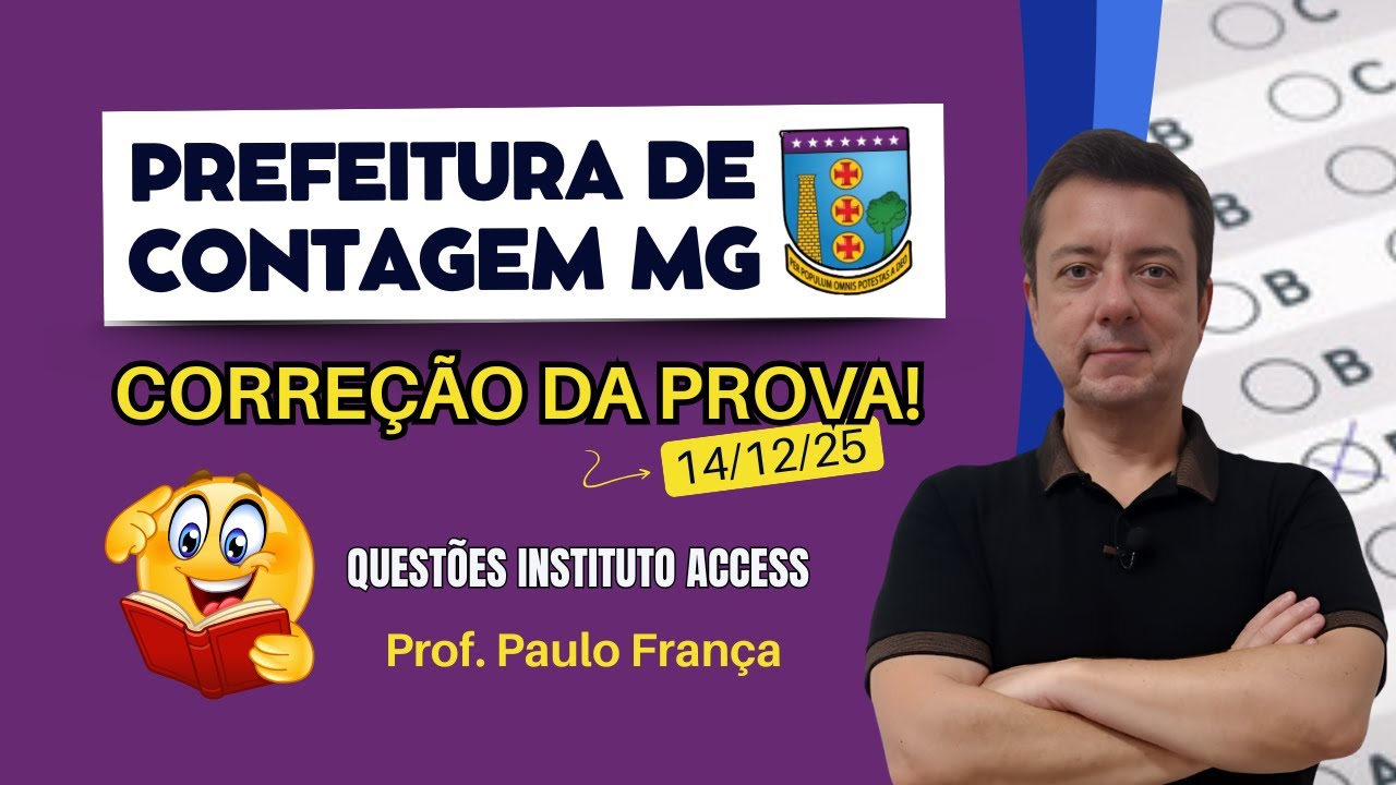 Prova cancelada não é pausa! Correção da prova de Contagem MG  Nível Superior | Professor Paulo