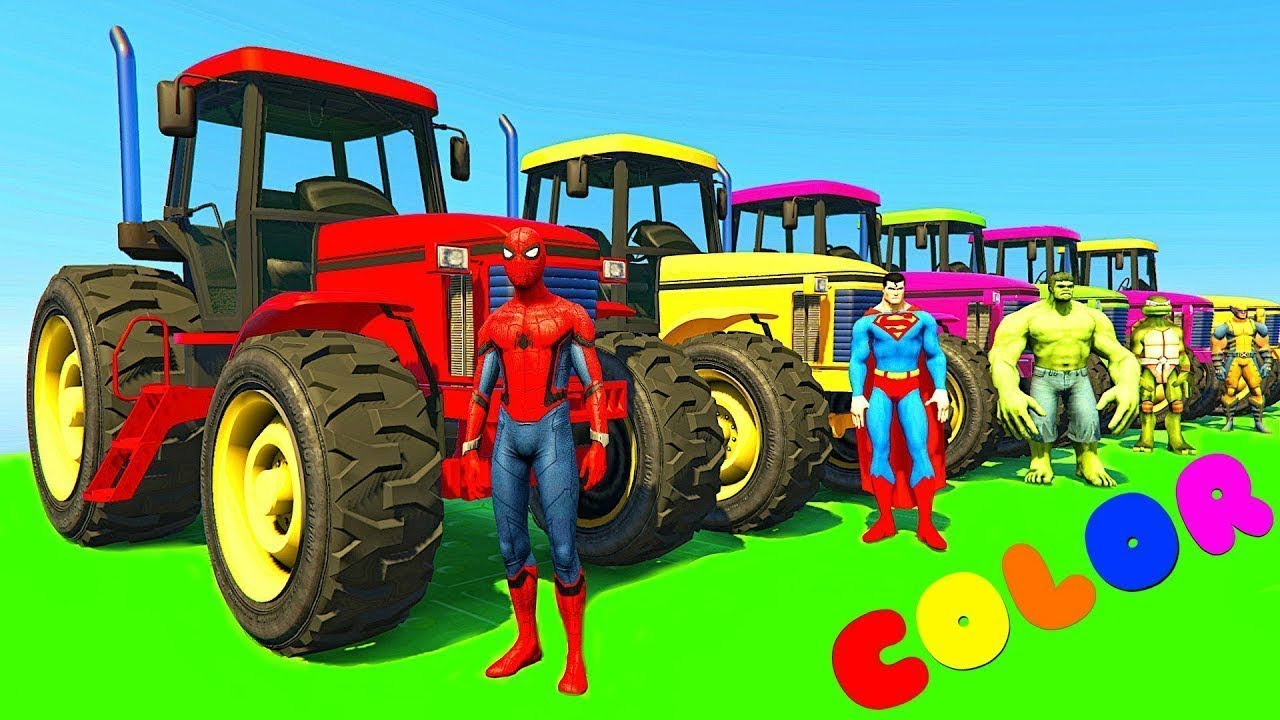 #Tracteur Dessin Anime pour #Enfants avec Voitures Colorees et Drole