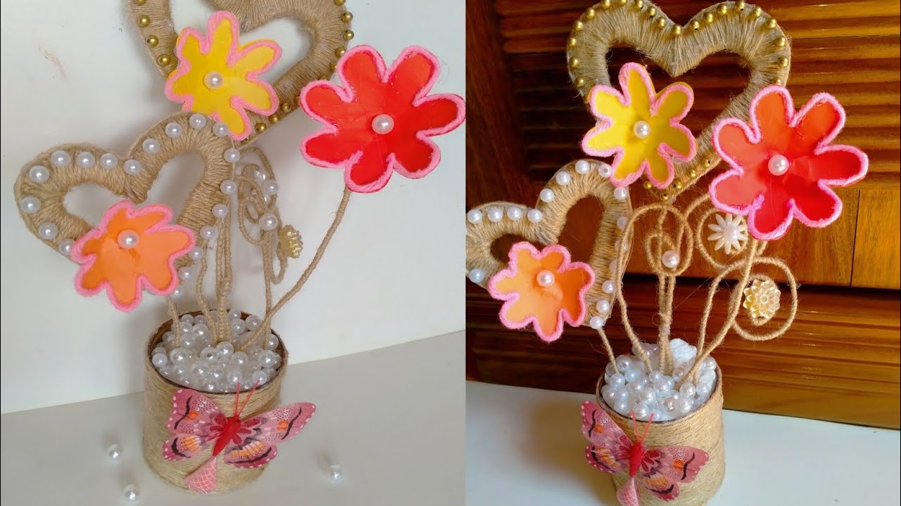Flower vase decoration ideas with jute & colour paper/old bottle craft