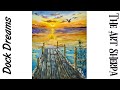 Sunset over Water with pier Acrylic Painting on Canvas for Beginners | TheArtSherpa