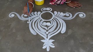 very simple door alpona design, easy and simple alpona design for laxmi puja, muggulu designs, kolam