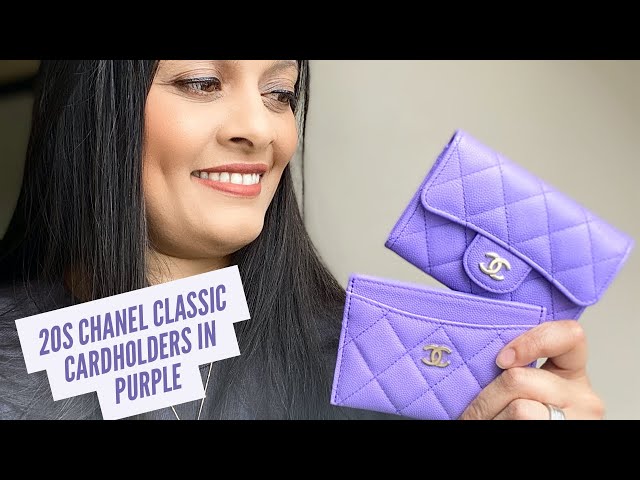 CHANEL Caviar Quilted CC Zip Card Holder Purple 574911