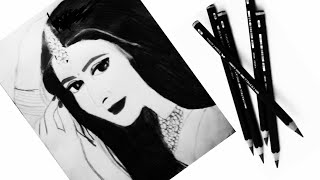 Beautiful girl wearing jewellery portrait | girl sketch | realistic pencil drawing