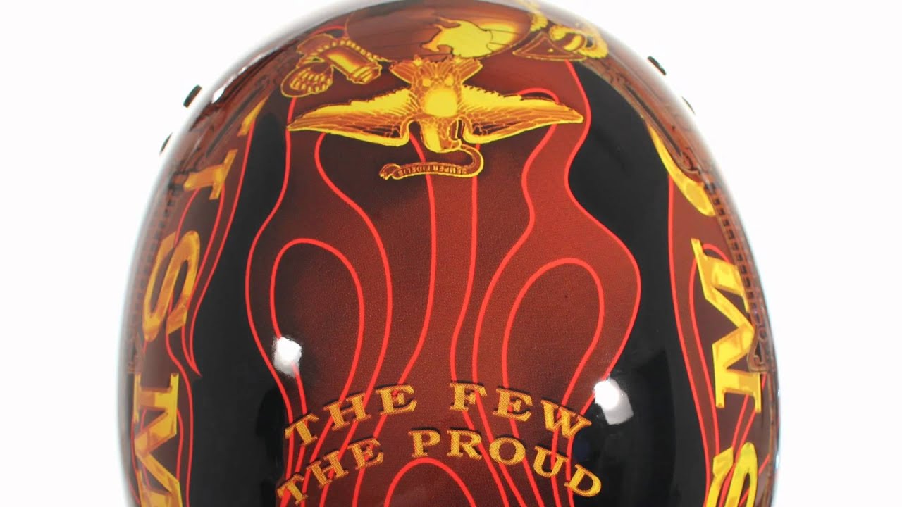 Outlaw T-70 Glossy Marine Corps DOT Half Helmet at LeatherUp.com - YouTube