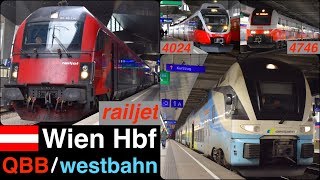 railjet, westbahn, IC, REX depart from WIEN Hbf
