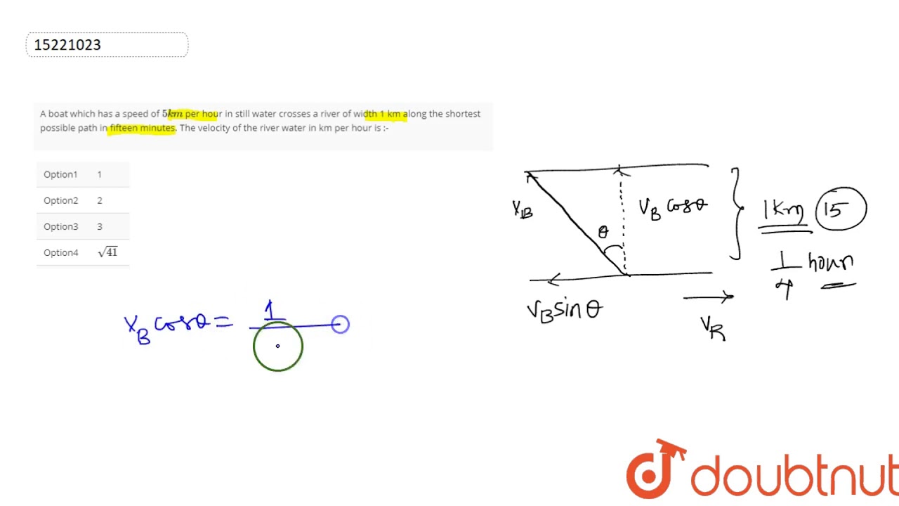 A Boat Which Has A Speed Of 5 Km Per Hour In Still Water Crosses A River Of Width 1 Km Along The Youtube