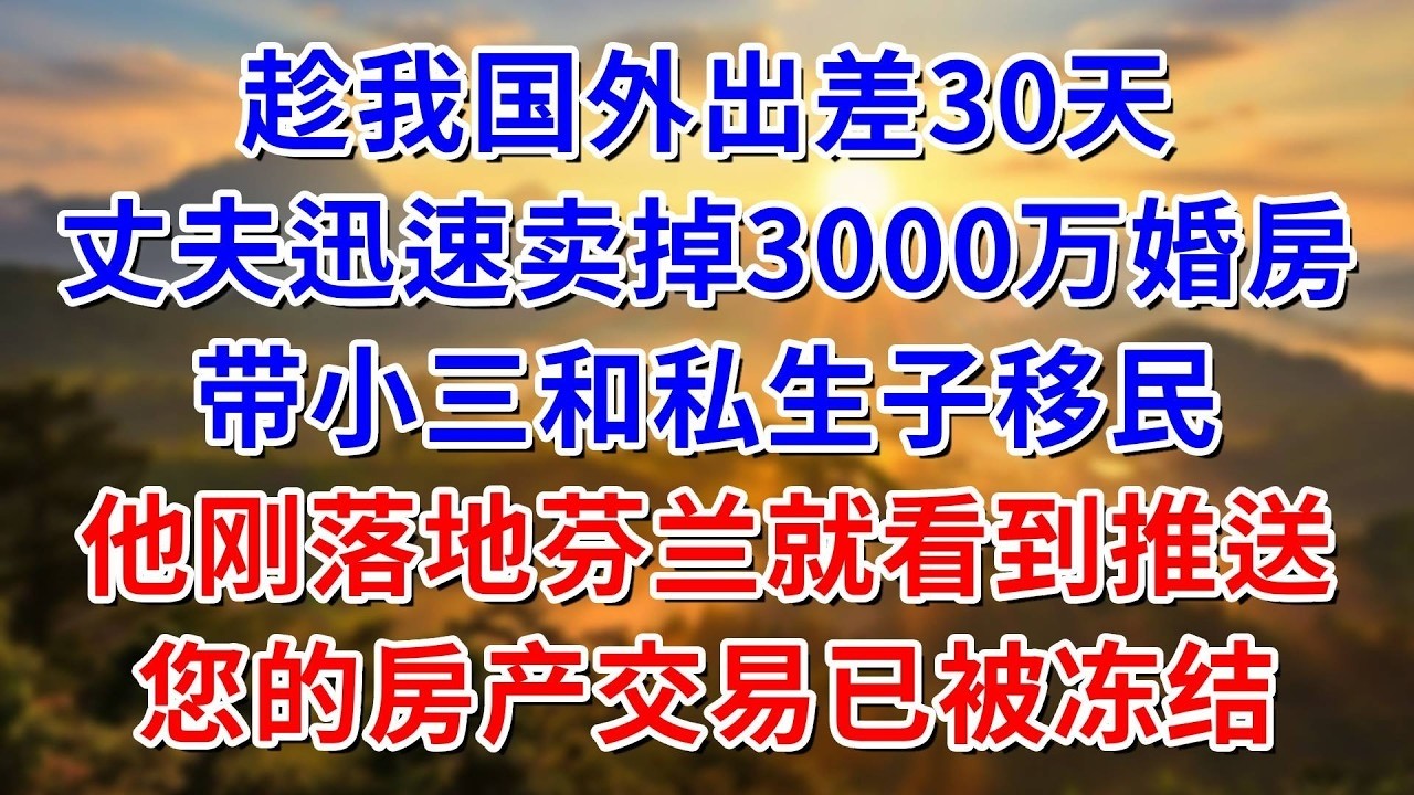 趁我国外出差30天，丈夫迅速卖掉3000万婚房带小三和私生子移民，他刚落地芬兰就看到推送：您的房产交易已被冻结#阿木講故事#為人處世#生活經驗#情感故事#養老#睡前故事