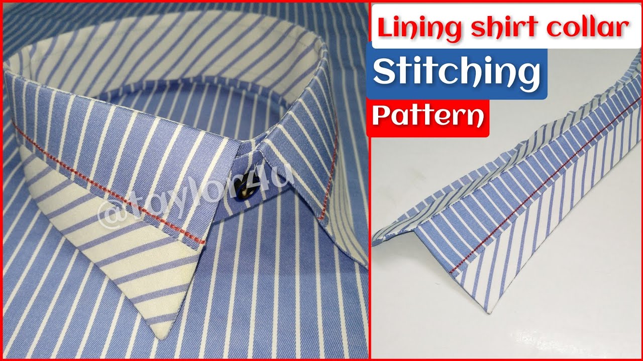 Dual colour cross lining shirt collar pattern / How to sew लाइनिंग शर्ट ...