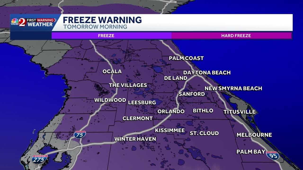 Freeze warning in place for Central Florida Tuesday morning - YouTube