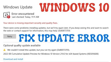 How to Fix " Your Device is Missing Important Security and Quality Fixes" Error in Windows