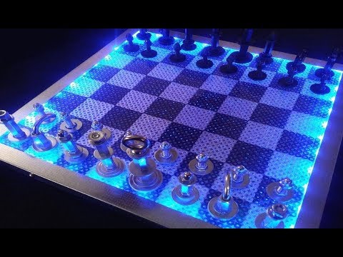 Floating Chess from Wood and Epoxy with LED 