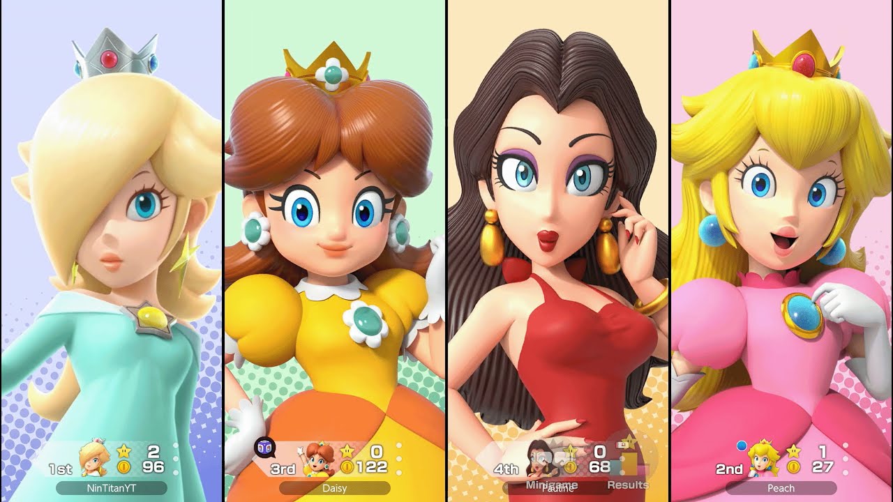 Super Mario Party Jamboree - Rosalina vs Peach vs Daisy vs Pauline - Roll 'em Raceway