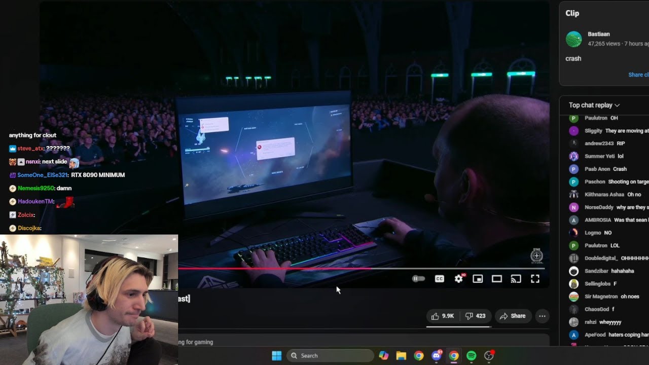 xQc Reacts to Star Citizen demo Crashes LIVE on Stage during Presentation