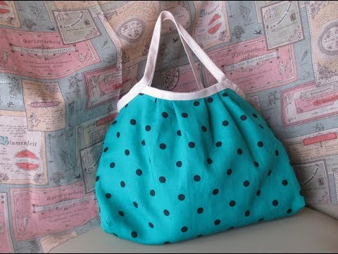 グラニーバッグ作ってみた＆作り方 リネン水玉柄バッグ - YouTube