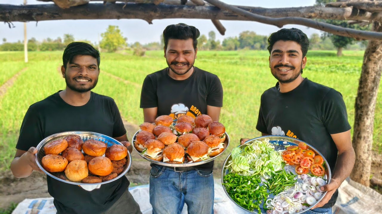 Desi Village Style Burger Recipe | Making Burger on Mitti Ka Chulha | Brothers Rasoii