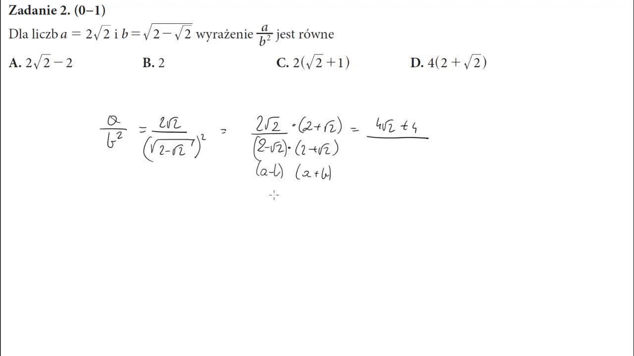 Równość (22 √−a)2=17−122 √ Jest Prawdziwa Dla 2 Dla liczb a=22–√ i b=2−2–√√ wyrażenie ab2 jest równe - YouTube