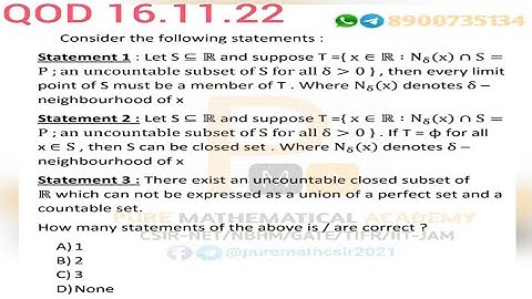 Real Analysis Csir Net Solution QOD 16.11.2022 | Condensation points | Cantor Bendixon Theorem
