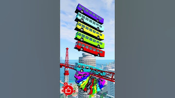 Mixed Color Buses Tower Fall Explode & Crash - BeamNG Drive #Youtubeshorts
