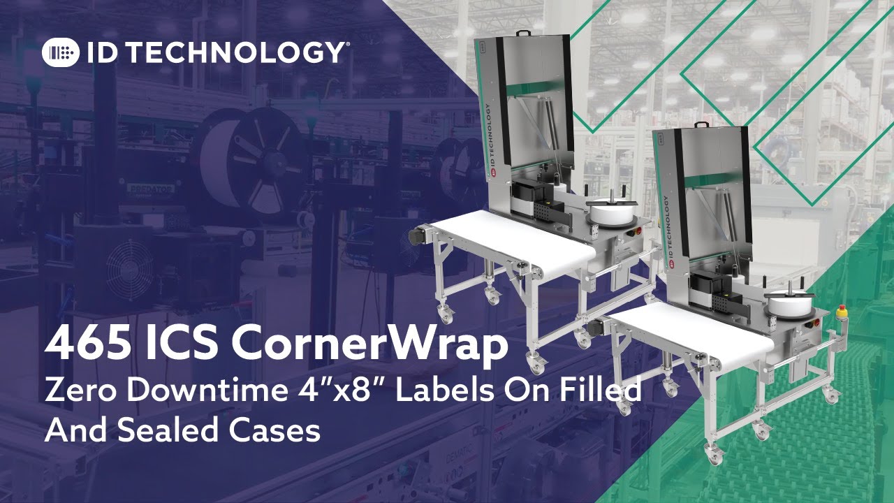 465 ICS Zero Downtime Applying 4x8 Corner Wrap Labels on Filled and Sealed Cases
