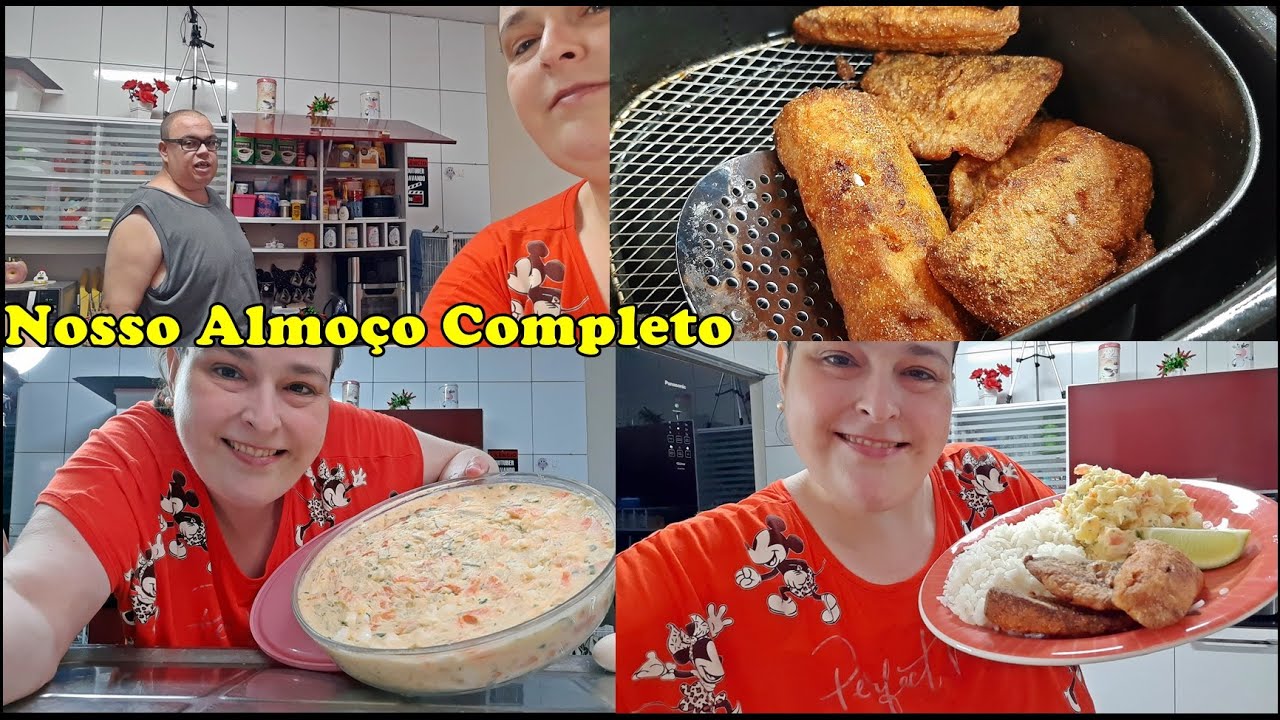 Almoço Completo Fiz Salada de Maionese Tilápia Frita e Arroz Tudo