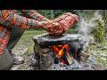 Survival Cooking: Flap Steak Pizza Roll on a Mud Mortar Stone Stove