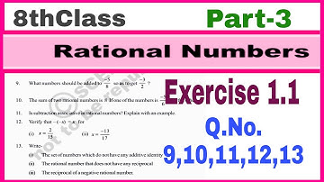 8thClass, Rational Numbers, Exercise 1.1, Q.No.9,10,11,12,13 @mathsworldmakessmartintelugu