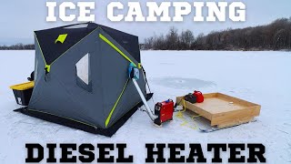Using the VEVOR Diesel Heater while WINTER Camping Overnight on the Ice 