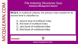 File Indexing Structures Quiz Question Answer | File Indexing Notes | Class 12–9 Ch 7 PDF Quiz | App