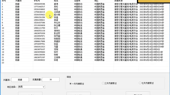 關鍵詞採集手機號軟件 |網貸數據採集|購物數據採集|獲客工具|數據採集|手機號篩選|微信篩選|男女篩選|數據|TG：   @aiziyou516 - 天天要聞