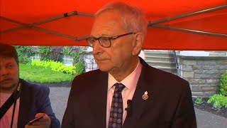 New Brunswick Premier Blaine Higgs speaks with reporters as he shuffles cabinet amid party turmoil