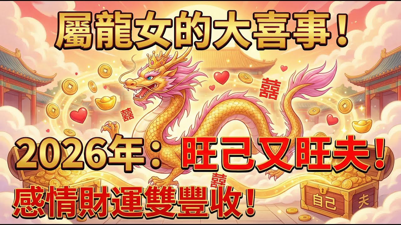 屬龍女的大喜事！2026年不僅旺自己還“旺夫”！感情財運雙豐收，讓人羨慕！#屬龍  #辰龍 #龍年運勢 #生肖運勢 #生肖 #運勢 #命理 #八字 #財運 #事業運 #轉運 #風水 #2026運勢