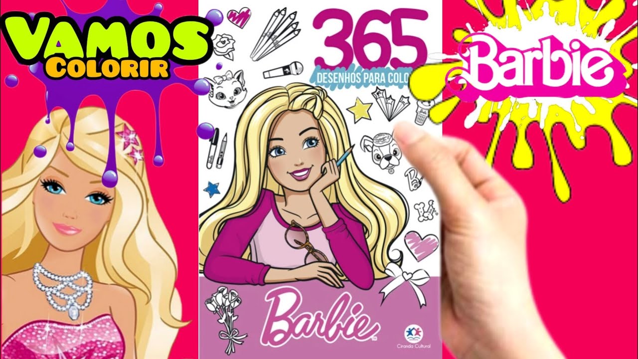 Desenho de Barbie colocando um chapéu para colorir