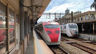 127次普悠瑪自強號新竹站停車(TED2019+TED2020)(交會2184次區間車(EMU800里山2.0彩繪列車))