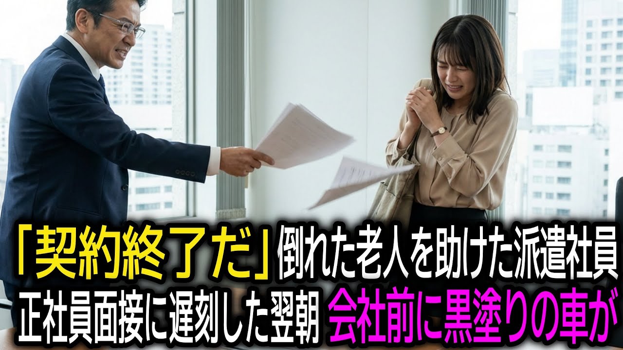 倒れた老人を助けて正社員面接に遅刻した派遣社員→『契約終了』と言われた翌朝→会社前に黒塗りの車が