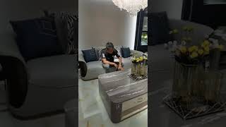 Luxury villa house used living room leather sofa set Italy style high quality furniture