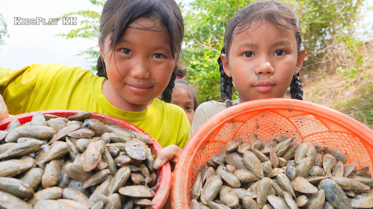 Clam Hunting ! Kids catch clams in the canal Vfamily YouTube