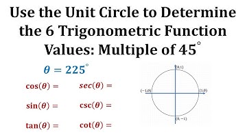 Determine 6 Trig Function Values Using the Unit Circle: 225 Degrees (Mult of 45)