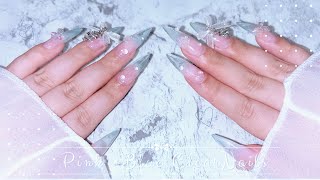 セルフネイル】水色×ピンク🎀🫧 透明感たっぷりなクリアネイル